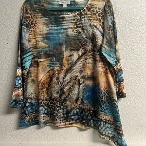 Dressbarn Blue and Brown Abstract Tunic